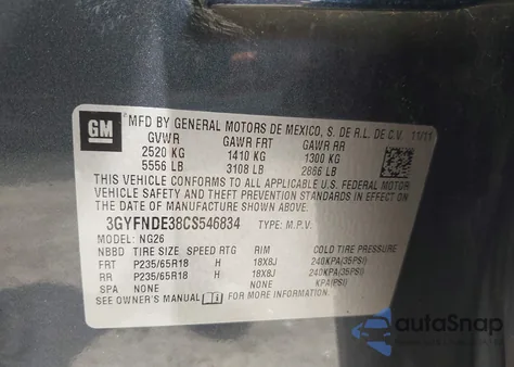 2012 Cadillac Srx Luxury Collection from USA, damaged, VIN 3GYFNDE38CS546834